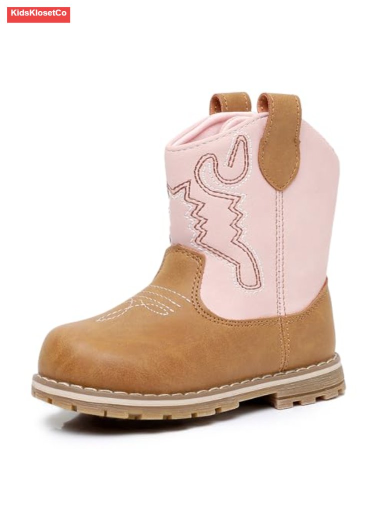 Toddler Cowboy Boots With Hook & Loop Closure, Water-Resistant, Non-Slip Outsole
